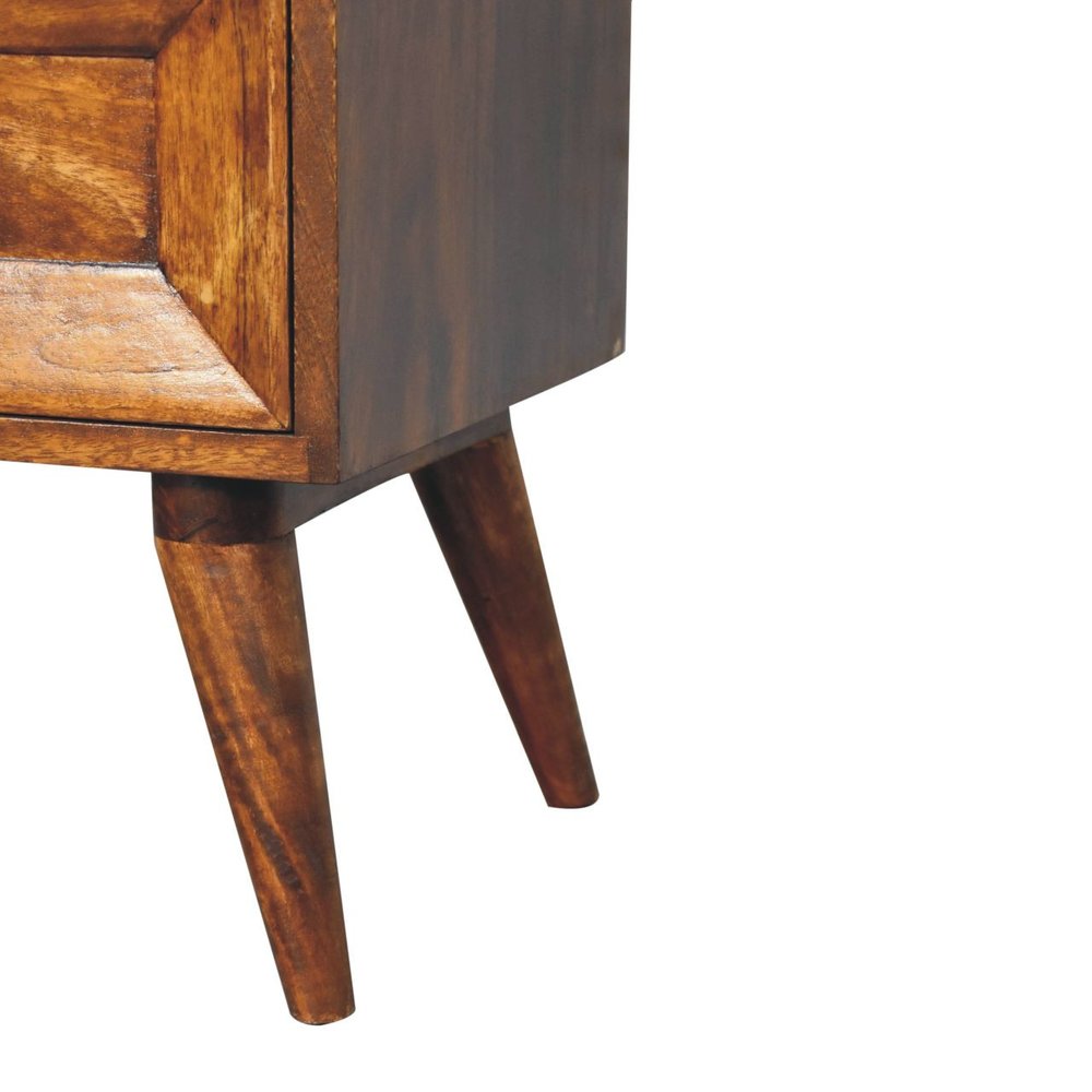 24" Chestnut Solid Wood Square Carved Geometric Two Drawer Nightstand HomeRoots