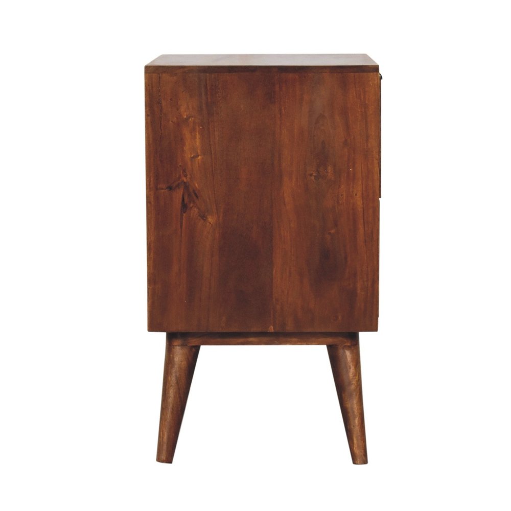 24" Chestnut Solid Wood Square Carved Geometric Two Drawer Nightstand HomeRoots