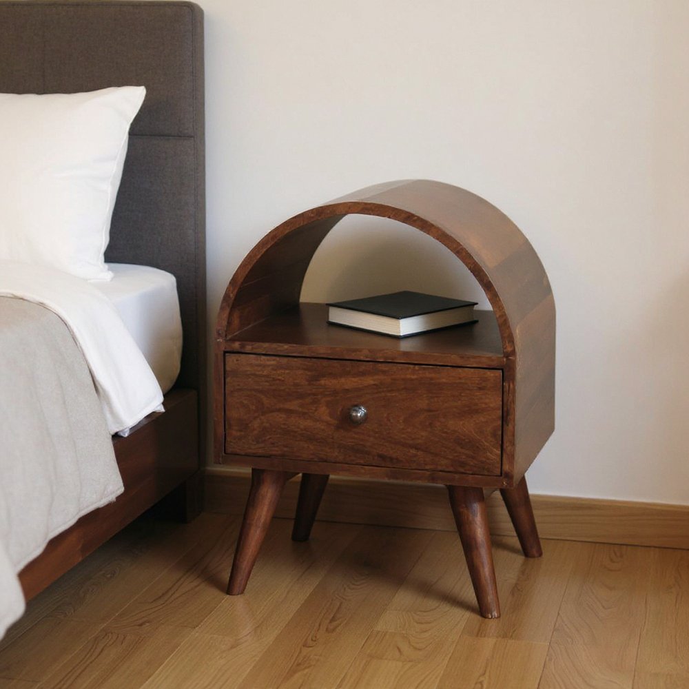 24" Chestnut Solid Wood Oval Top One Drawer Nightstand HomeRoots