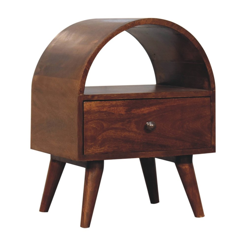 24" Chestnut Solid Wood Oval Top One Drawer Nightstand HomeRoots