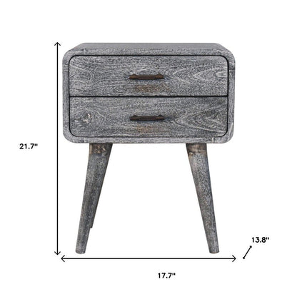 22" Gray Solid Wood Distressed Two Drawer Nightstand HomeRoots
