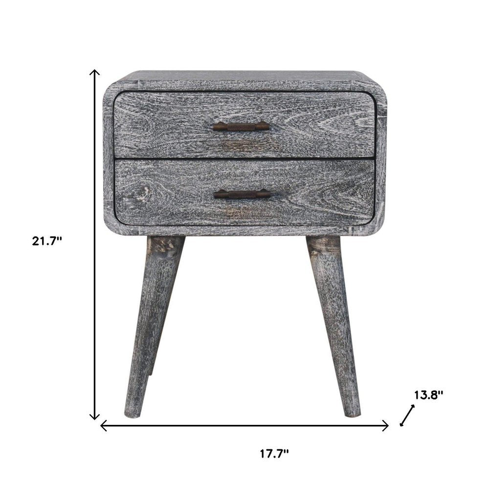 22" Gray Solid Wood Distressed Two Drawer Nightstand