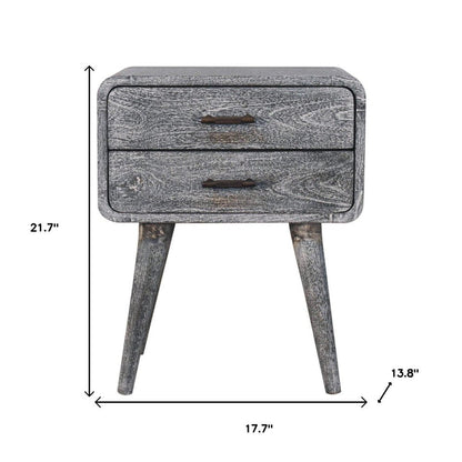 22" Gray Solid Wood Distressed Two Drawer Nightstand