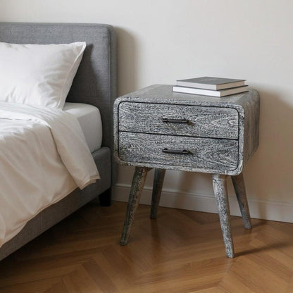 22" Gray Solid Wood Distressed Two Drawer Nightstand HomeRoots