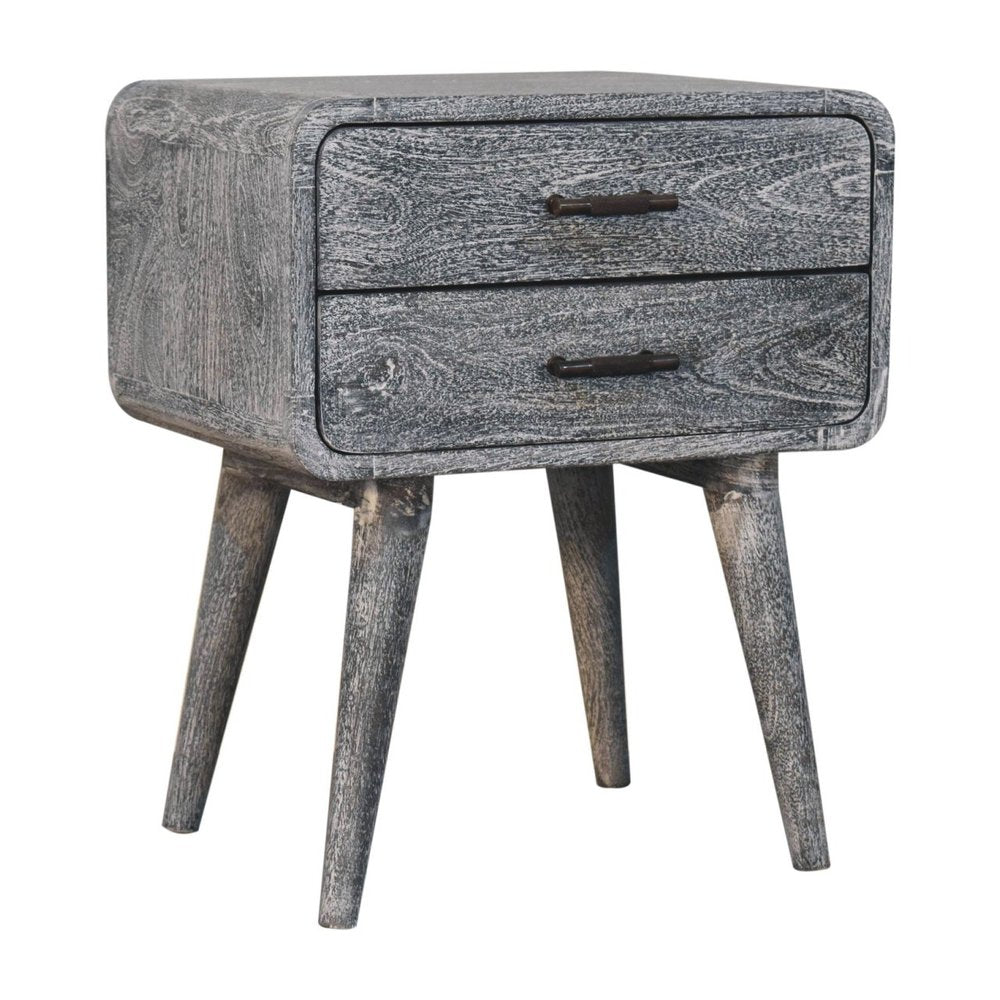 22" Gray Solid Wood Distressed Two Drawer Nightstand HomeRoots