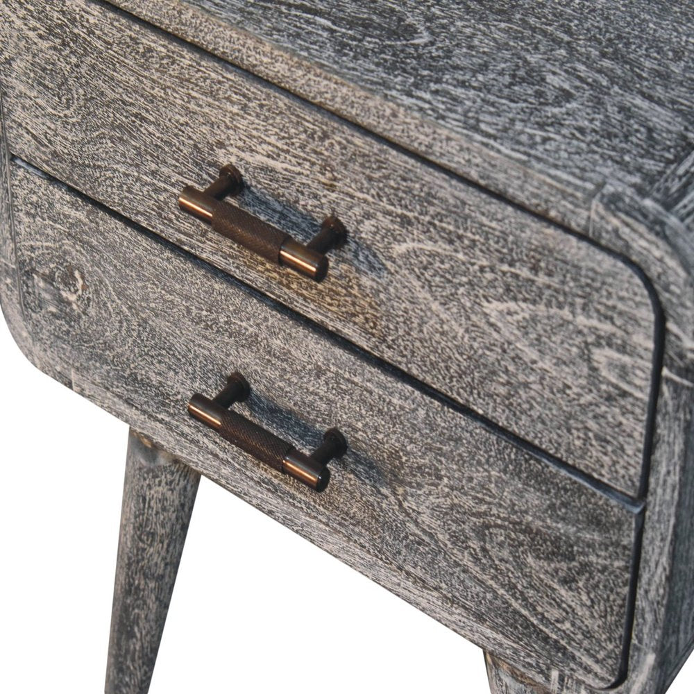 22" Gray Solid Wood Distressed Two Drawer Nightstand HomeRoots