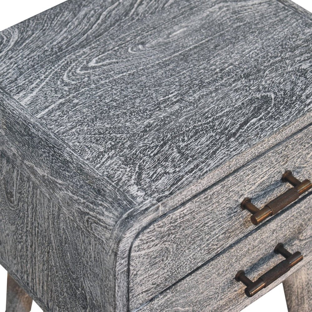 22" Gray Solid Wood Distressed Two Drawer Nightstand HomeRoots