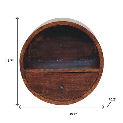 16" Chestnut Solid Wood Round One Drawer Floating Nightstand