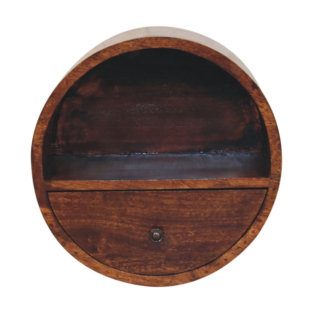 16" Chestnut Solid Wood Round One Drawer Floating Nightstand HomeRoots