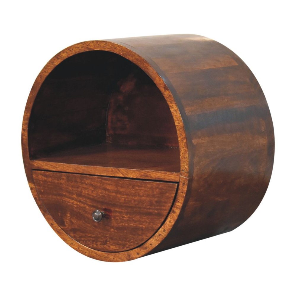 16" Chestnut Solid Wood Round One Drawer Floating Nightstand