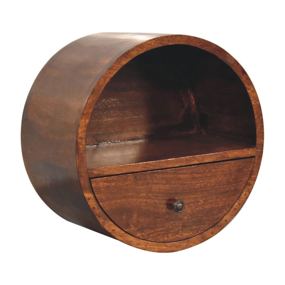 16" Chestnut Solid Wood Round One Drawer Floating Nightstand