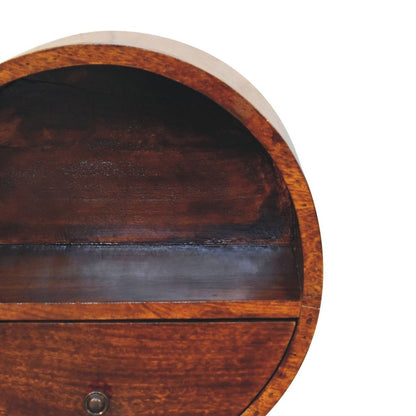 16" Chestnut Solid Wood Round One Drawer Floating Nightstand HomeRoots