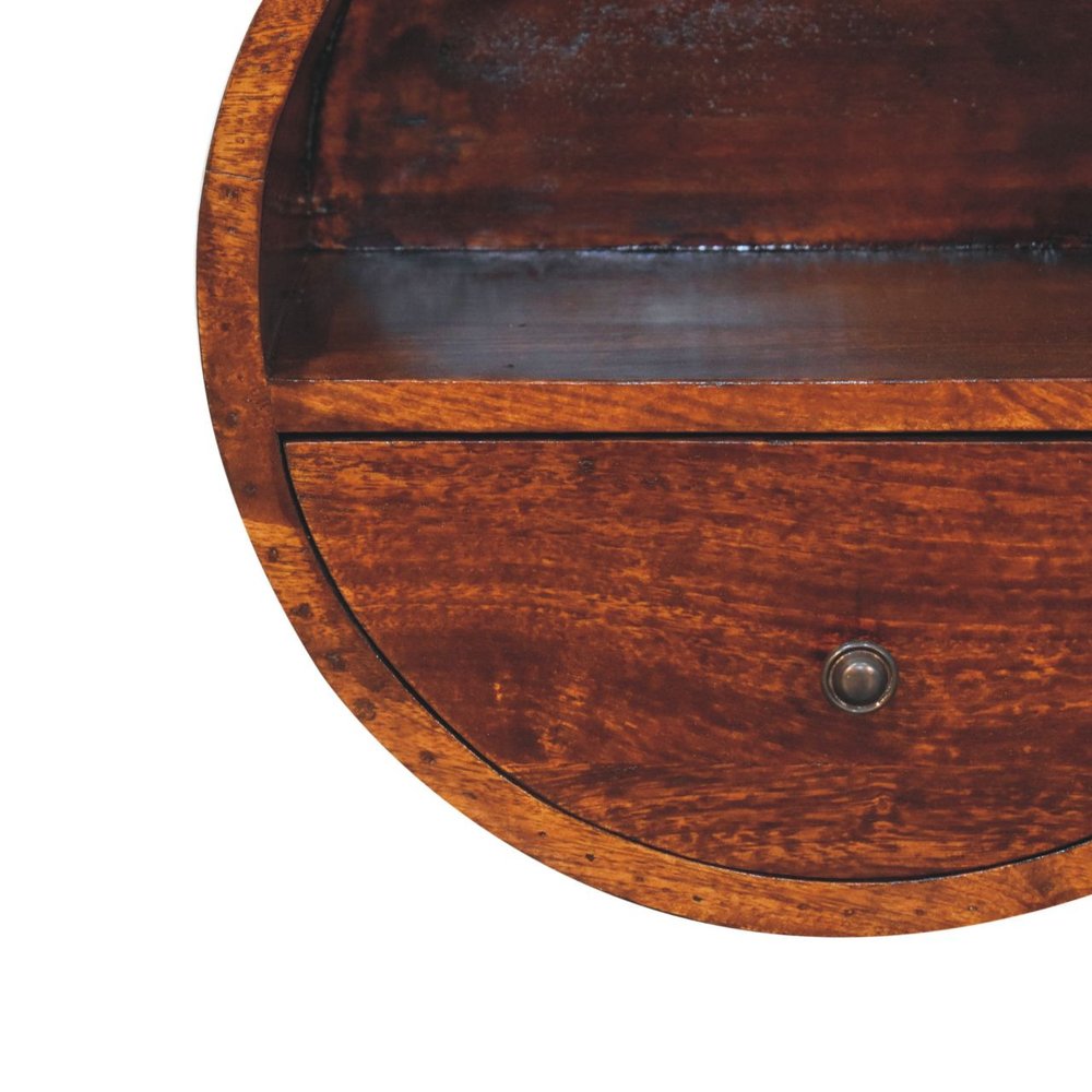 16" Chestnut Solid Wood Round One Drawer Floating Nightstand HomeRoots