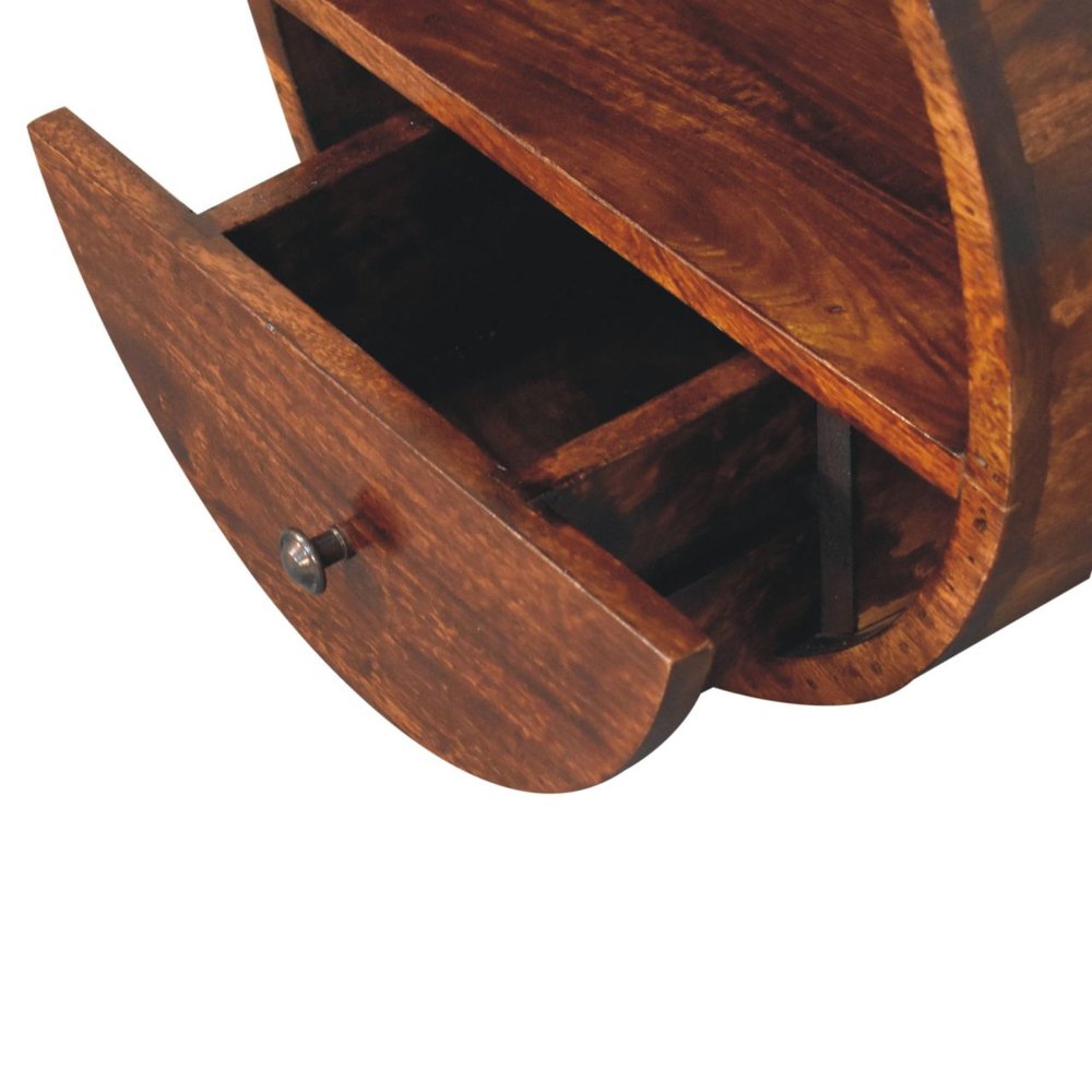 16" Chestnut Solid Wood Round One Drawer Floating Nightstand