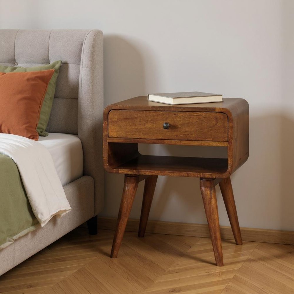 22" Chestnut Solid Wood One Drawer Nightstand — view 10