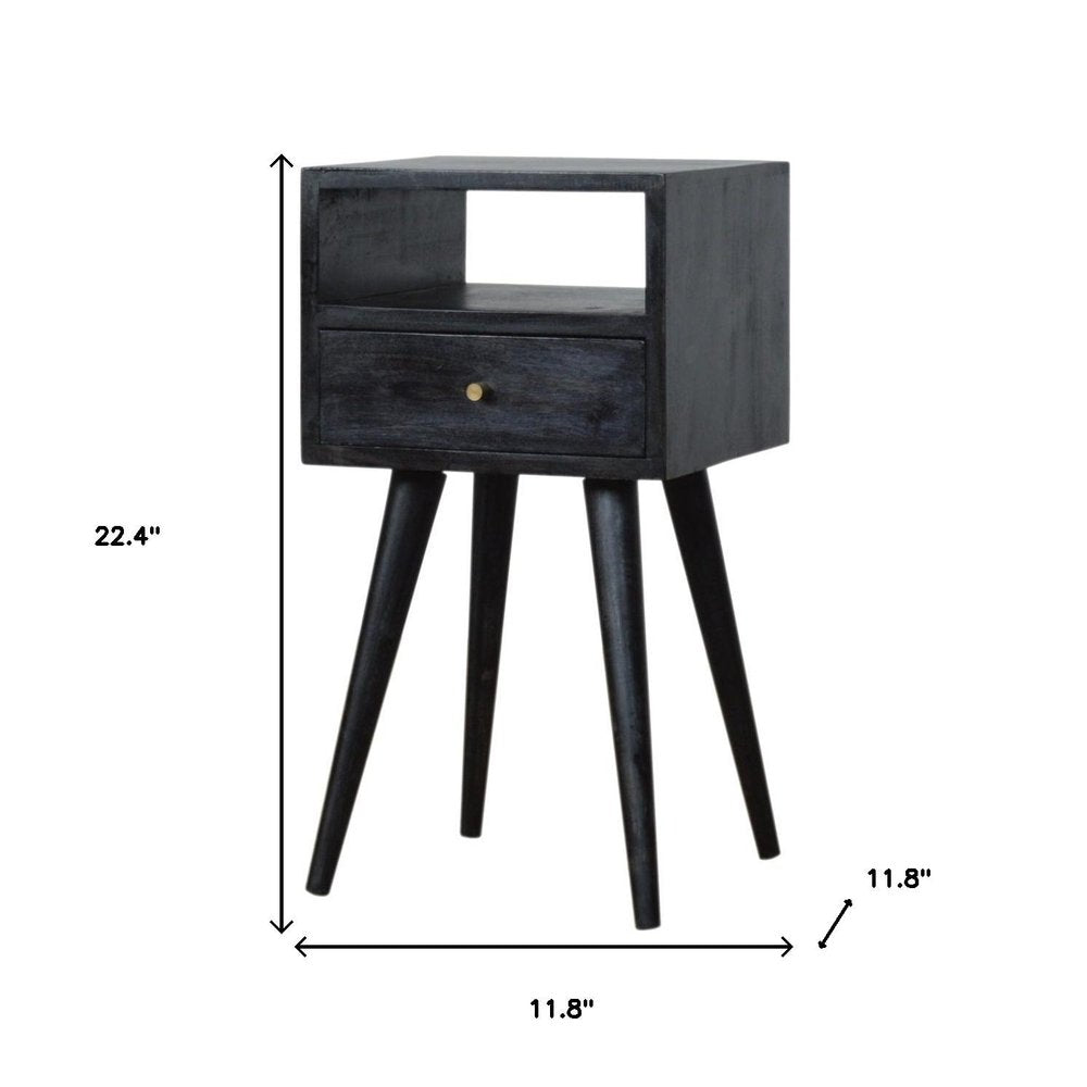 22" Black Solid Wood Square One Drawer Nightstand — view 10