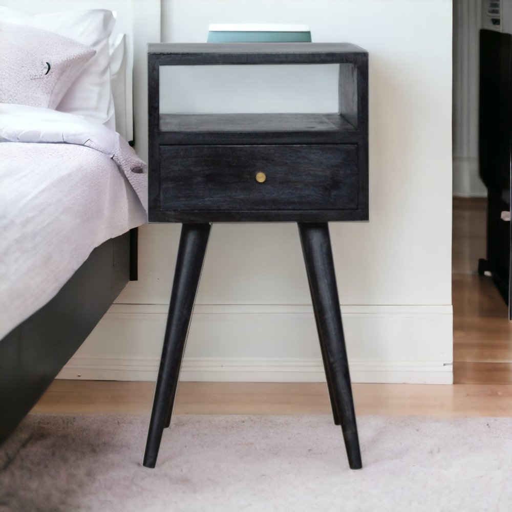 22" Black Solid Wood Square One Drawer Nightstand — view 8