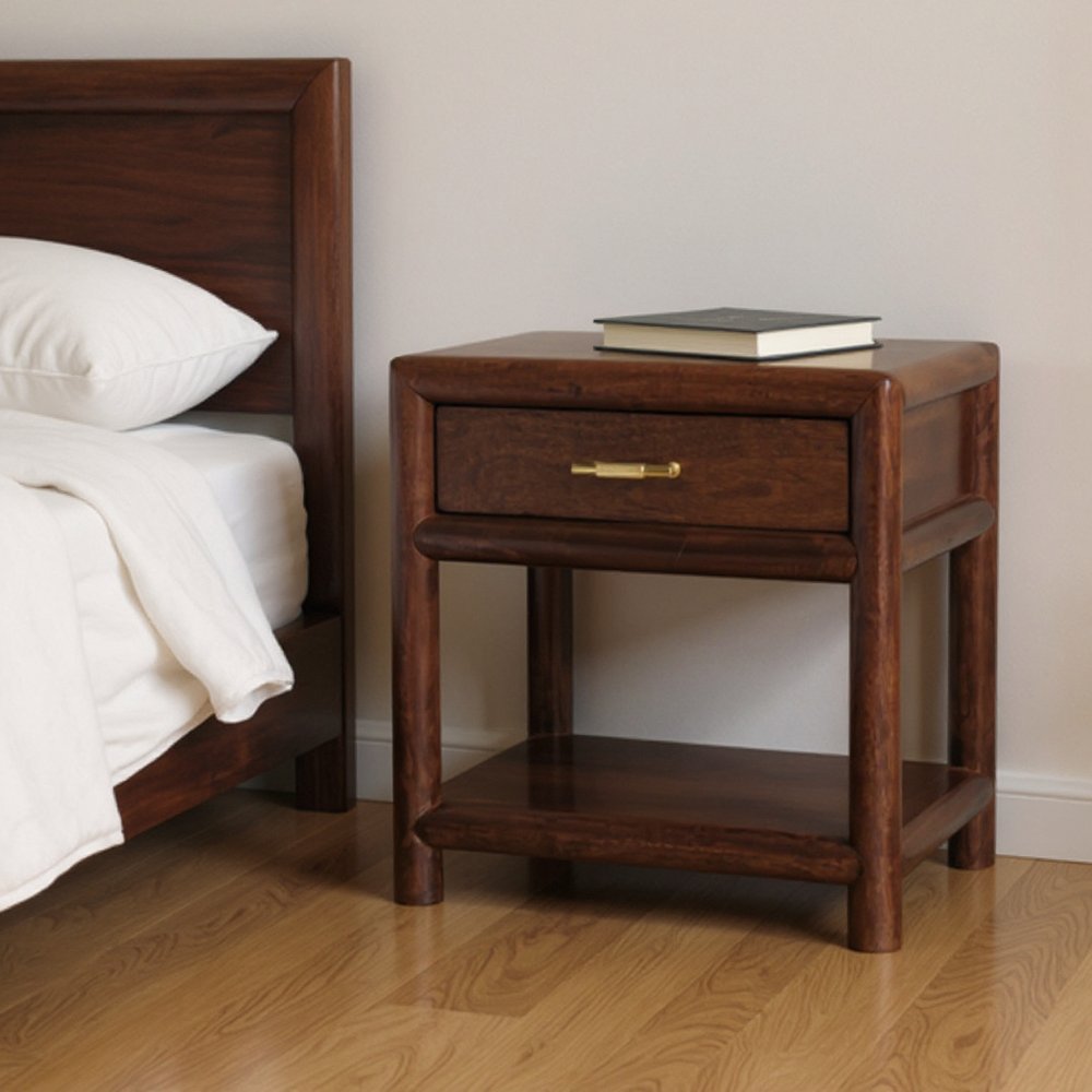 20" Chestnut Solid Wood Square One Drawer Nightstand — view 2