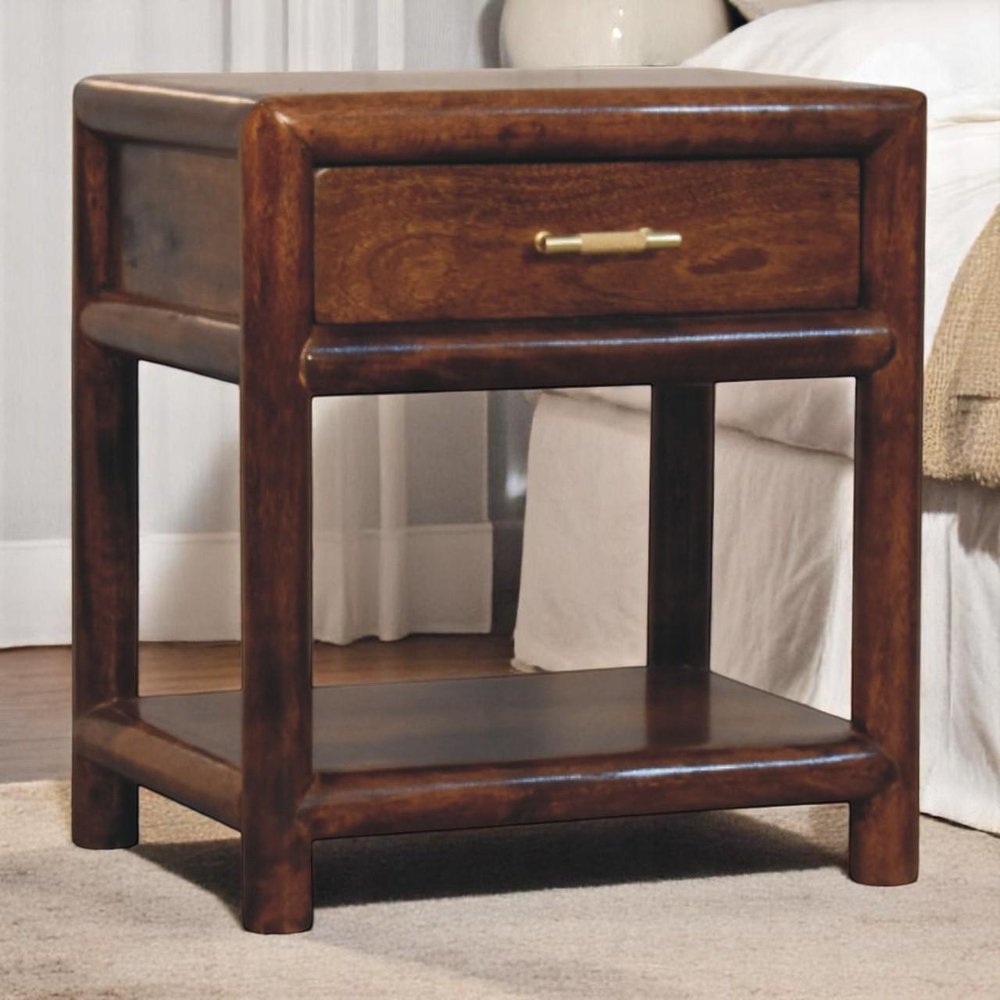 20" Chestnut Solid Wood Square One Drawer Nightstand — view 11
