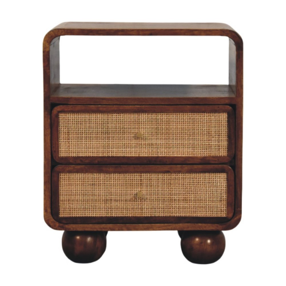 22" Chestnut And Natural Solid Wood Cane Rattan Two Drawer Nightstand — view 1