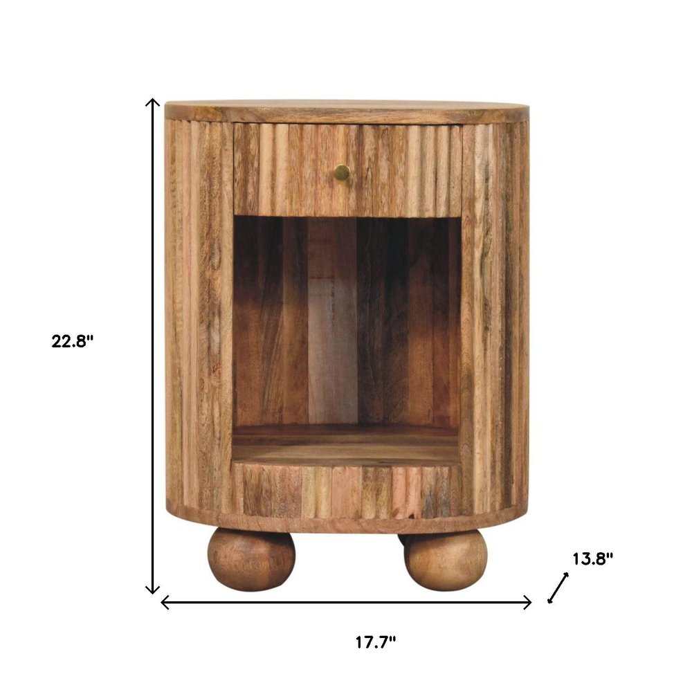 23" Natural Solid Wood Oval Ribbed Texture One Drawer Nightstand HomeRoots