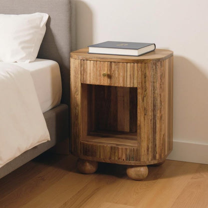 23" Natural Solid Wood Oval Ribbed Texture One Drawer Nightstand HomeRoots