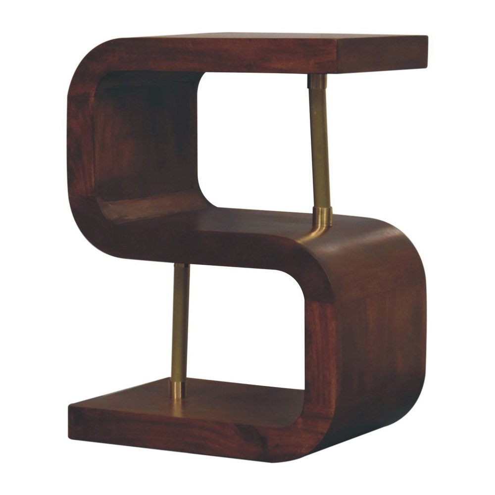 24" Chestnut And Gold Solid Wood Curved Nightstand HomeRoots