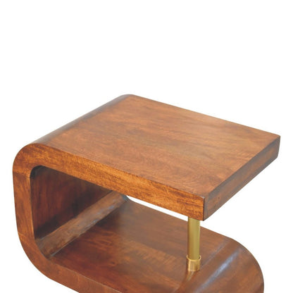 24" Chestnut And Gold Solid Wood Curved Nightstand HomeRoots