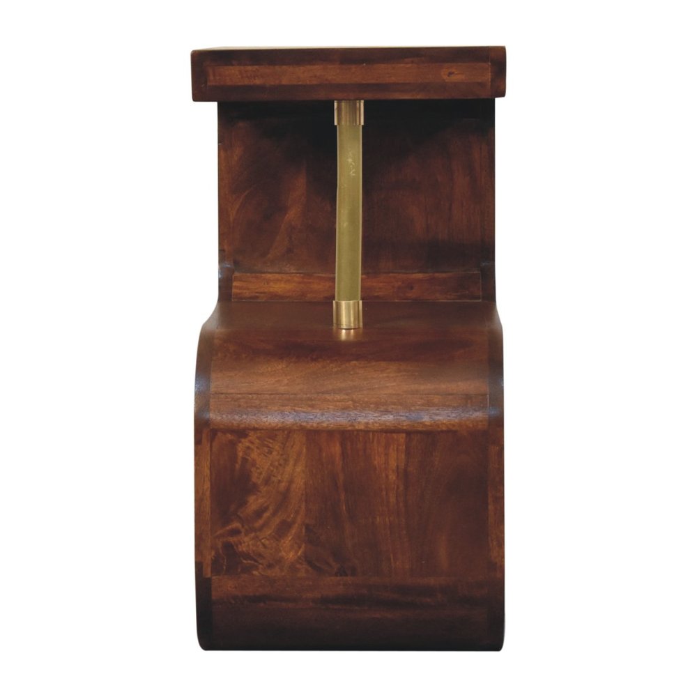 24" Chestnut And Gold Solid Wood Curved Nightstand HomeRoots