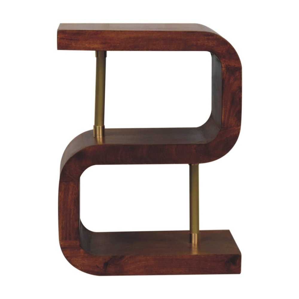 24" Chestnut And Gold Solid Wood Curved Nightstand HomeRoots