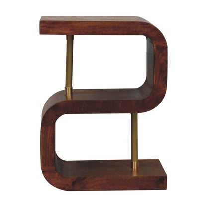 24" Chestnut And Gold Solid Wood Curved Nightstand HomeRoots