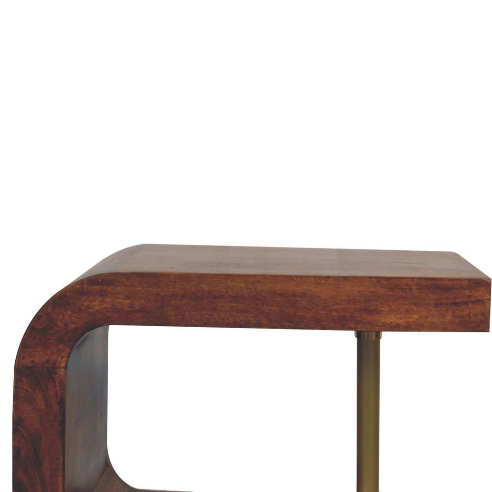 24" Chestnut And Gold Solid Wood Curved Nightstand HomeRoots