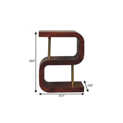 24" Chestnut And Gold Solid Wood Curved Nightstand HomeRoots