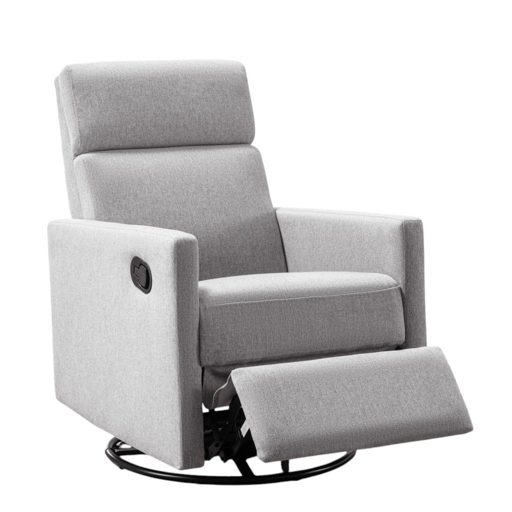 26" Gray Tufted Linen Gliding Swivel Manual Rocker Recliner HomeRoots