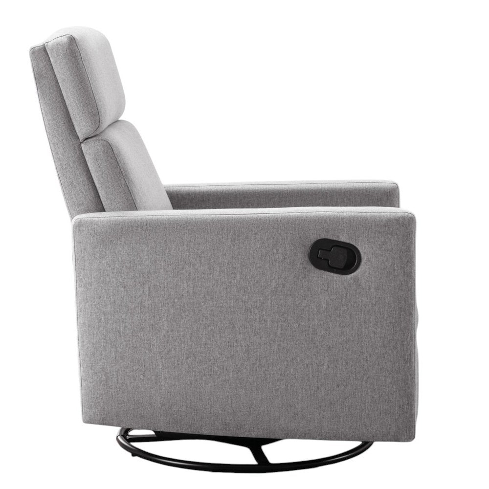 26" Gray Tufted Linen Gliding Swivel Manual Rocker Recliner HomeRoots
