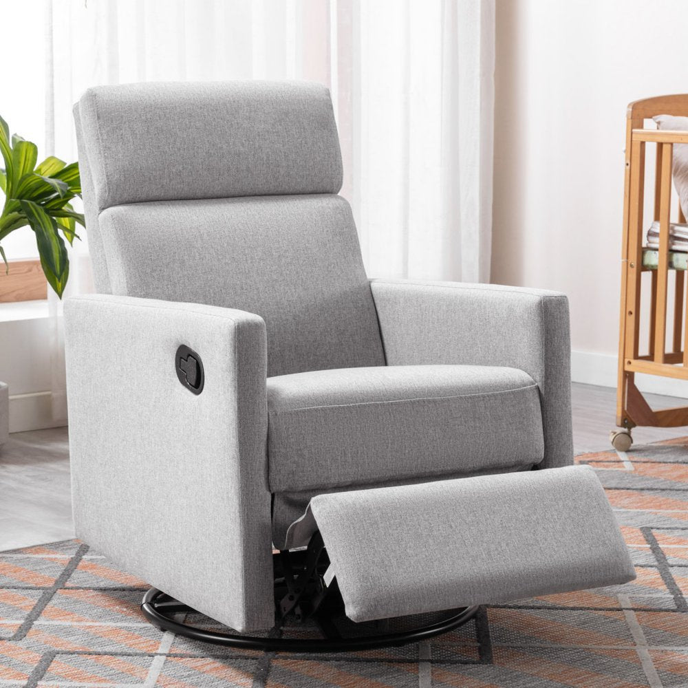 26" Gray Tufted Linen Gliding Swivel Manual Rocker Recliner HomeRoots