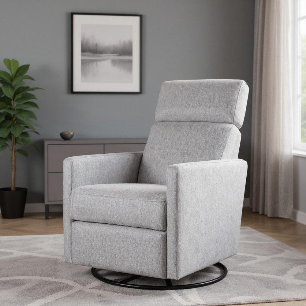 26" Gray Tufted Linen Gliding Swivel Manual Rocker Recliner HomeRoots