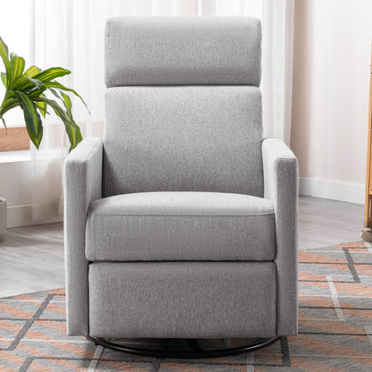 26" Gray Tufted Linen Gliding Swivel Manual Rocker Recliner HomeRoots