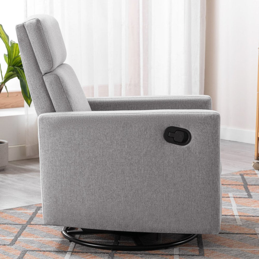 26" Gray Tufted Linen Gliding Swivel Manual Rocker Recliner HomeRoots