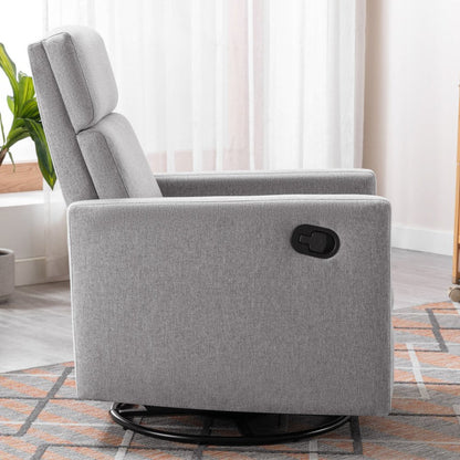 26" Gray Tufted Linen Gliding Swivel Manual Rocker Recliner HomeRoots