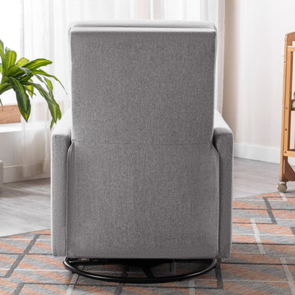 26" Gray Tufted Linen Gliding Swivel Manual Rocker Recliner HomeRoots