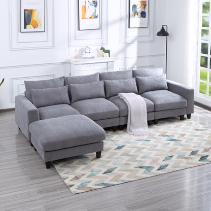 124.4” Modular L-Shaped Sectional Sofa with Ottoman