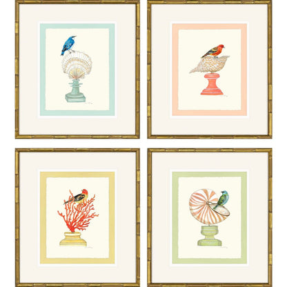 Set Of Four Bird with Shell Gold Framed Wall Art HomeRoots