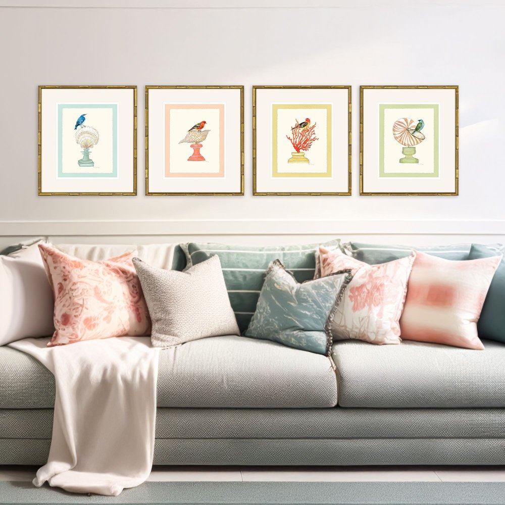 Set Of Four Bird with Shell Gold Framed Wall Art HomeRoots