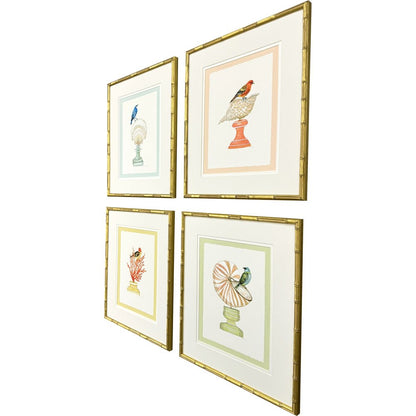 Set Of Four Bird with Shell Gold Framed Wall Art HomeRoots