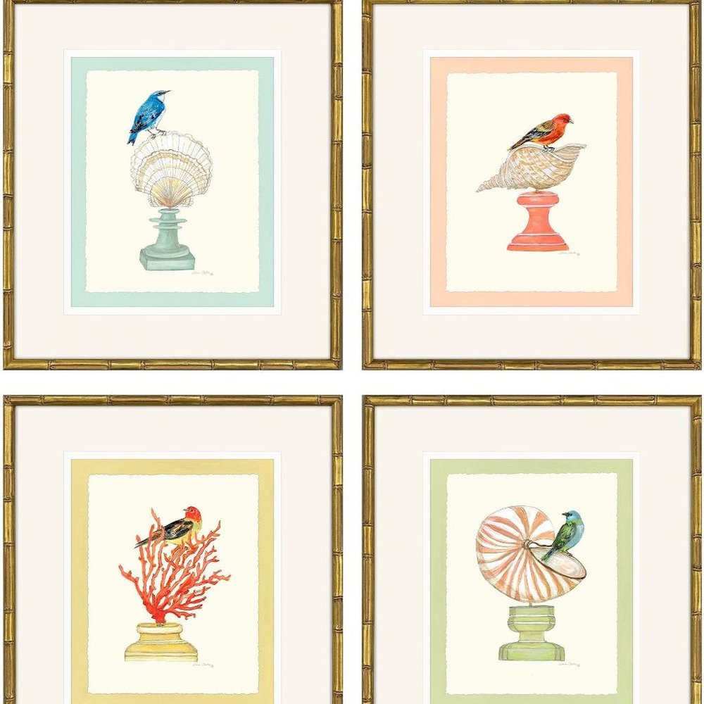 Set Of Four Bird with Shell Gold Framed Wall Art HomeRoots