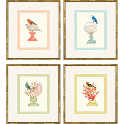 Set Of Four Bird with Shell Gold Framed Wall Art HomeRoots