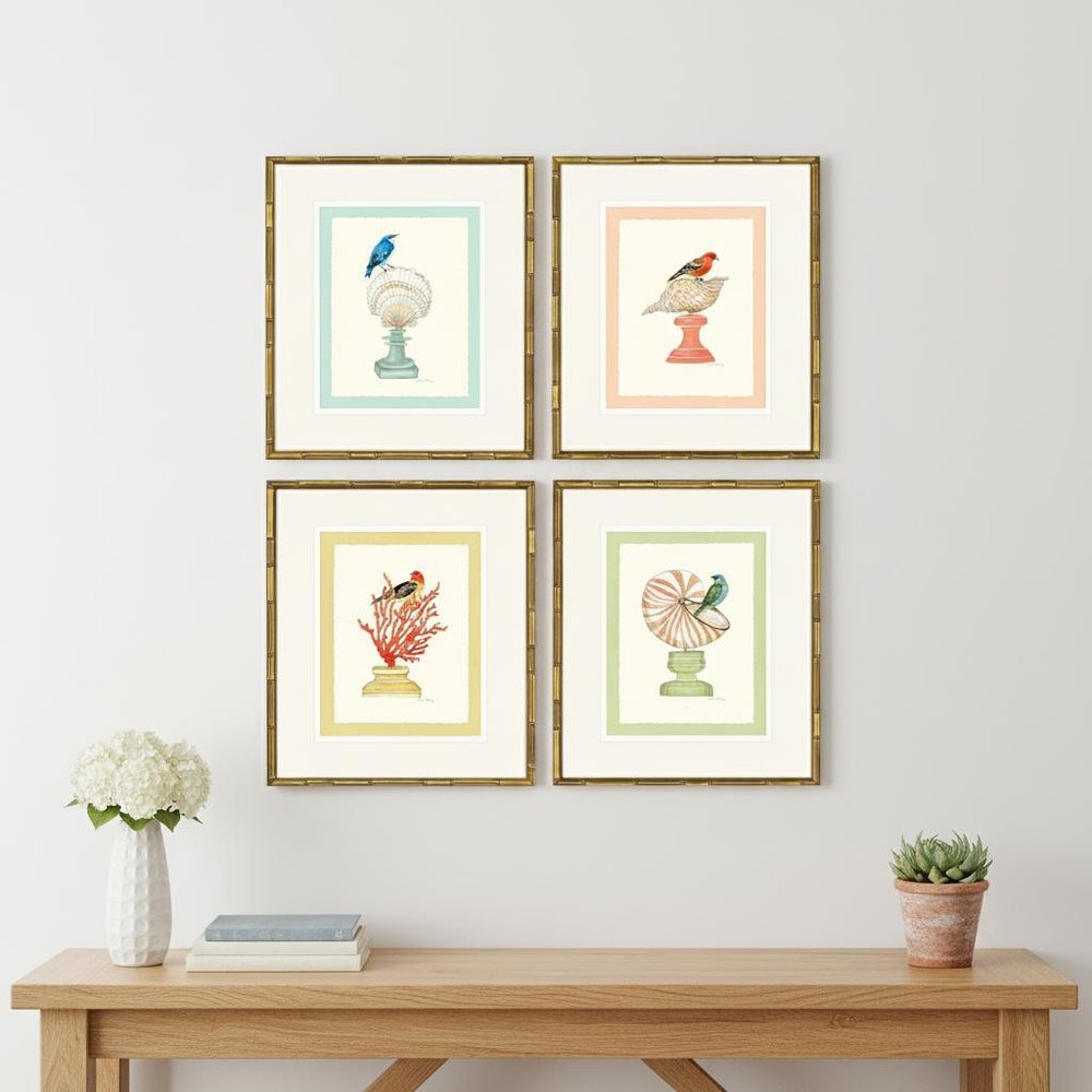 Set Of Four Bird with Shell Gold Framed Wall Art HomeRoots