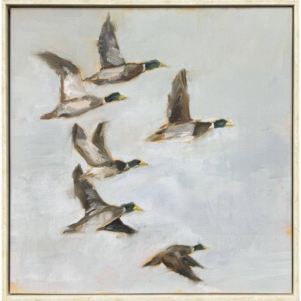 Mallard Migration I Distressed White Floater Frame Wall Art HomeRoots