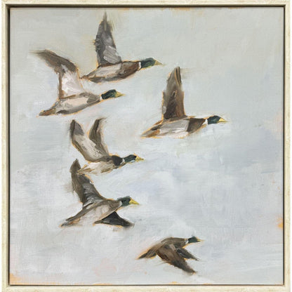 Mallard Migration I Distressed White Floater Frame Wall Art HomeRoots